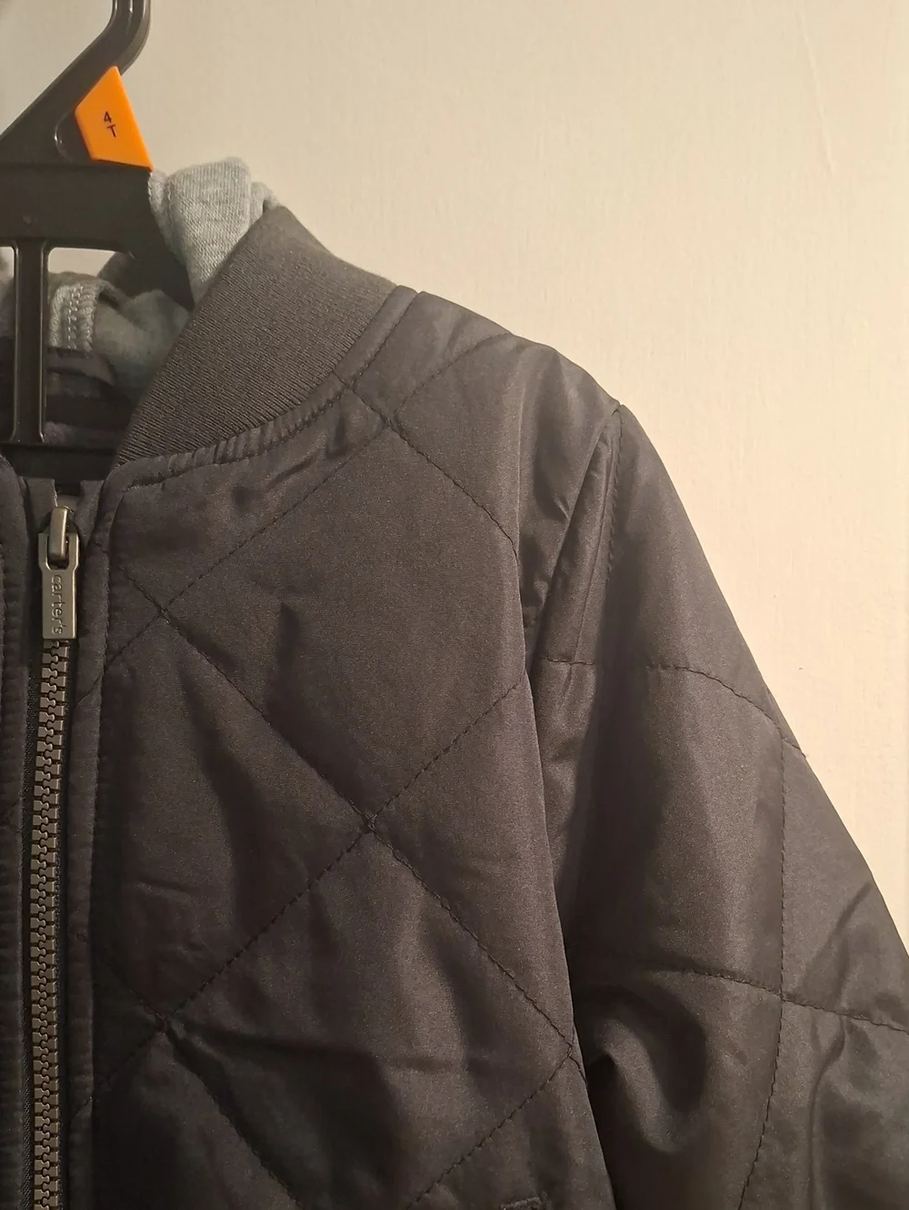 Kids Quilted Hooded Jacket - Dark Gray